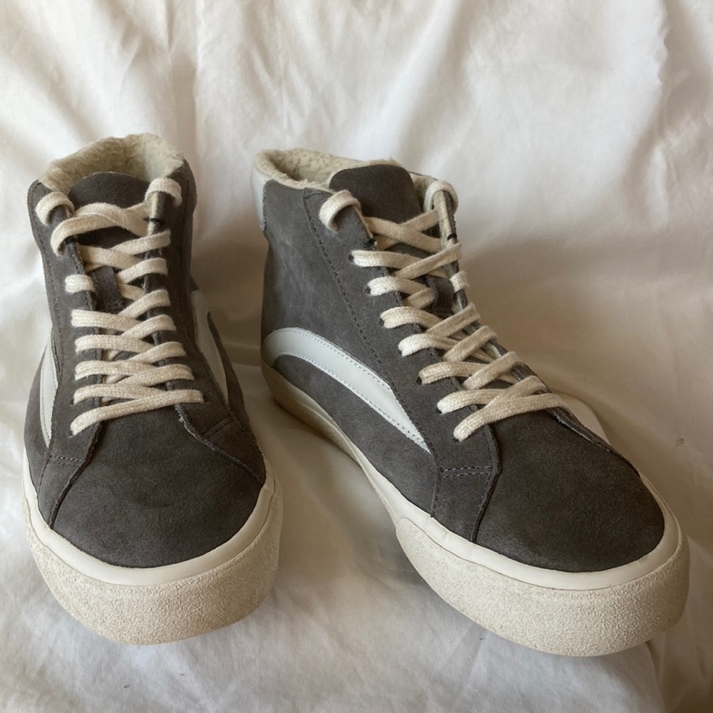 Madewell Sidewalk high tops, suede and leather, coal gray and white